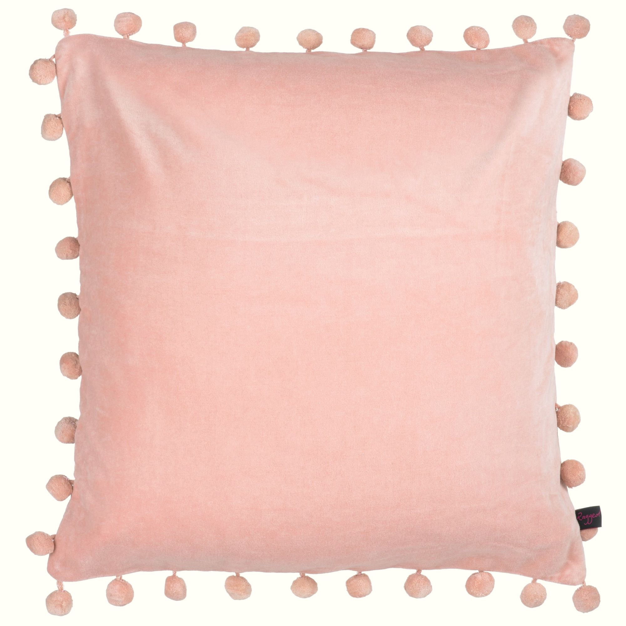 blush pink velvet pompom cushion