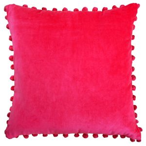 pink velvet pompom cushion