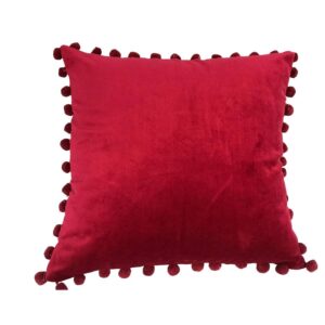 red velvet pompom cushion