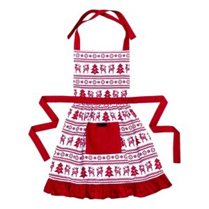 Red Nordic Christmas Frilly Apron