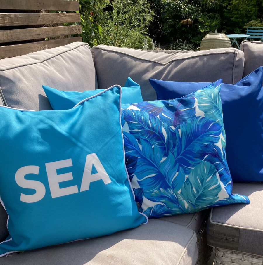 Blue garden cushions