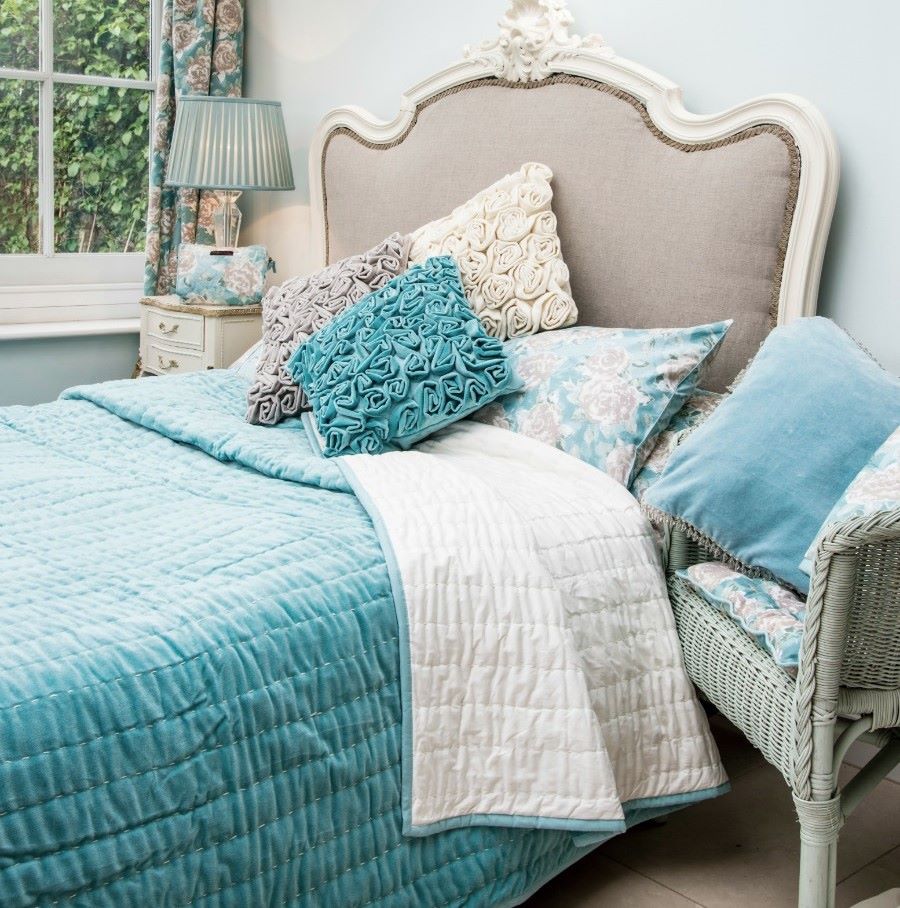 duck egg blue velvet bedspread