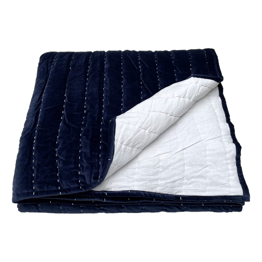 Navy Blue Velvet Bedspread