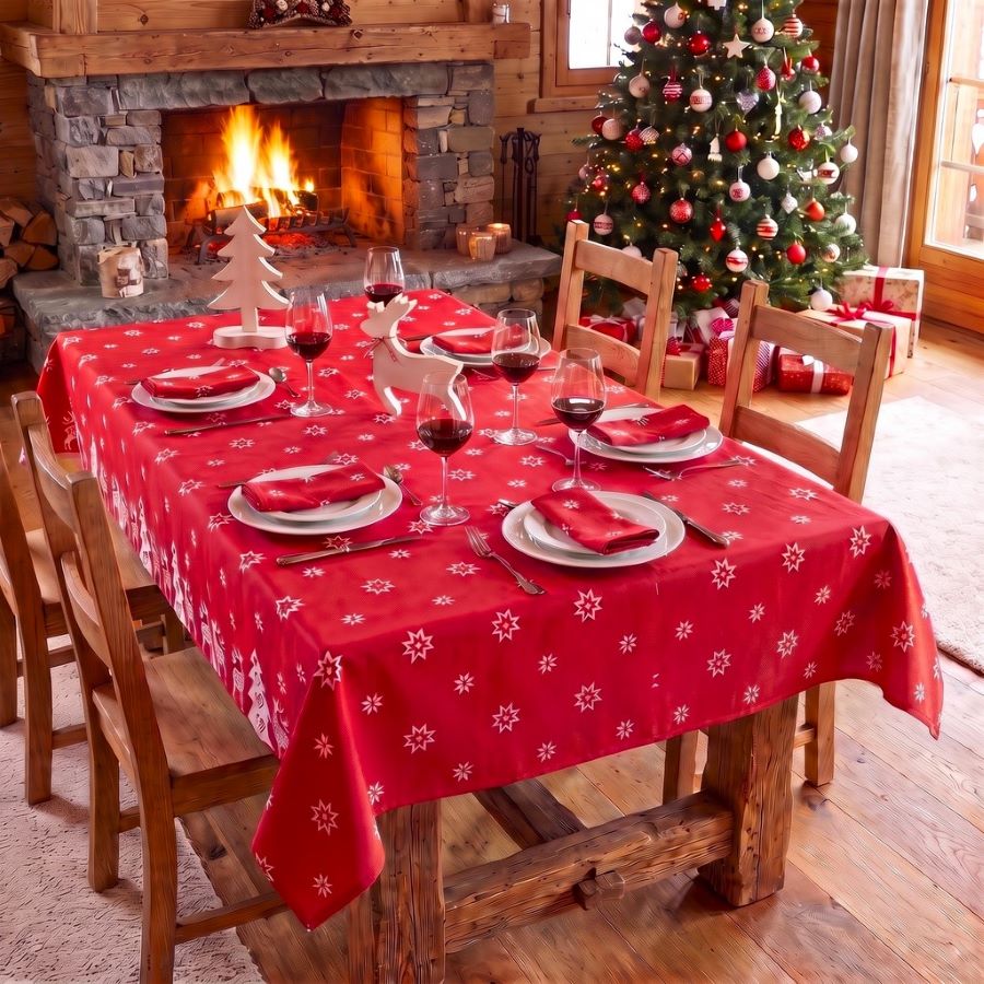 red star Christmas tablecloth