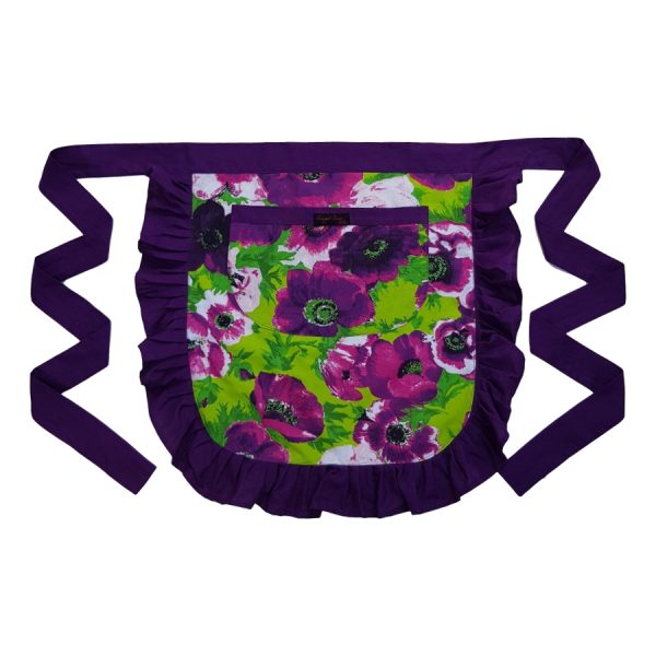 purple floral half apron