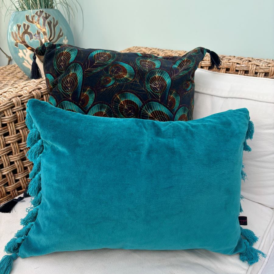 teal velvet tassel cushion