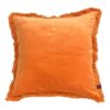 orange velvet fringe cushion