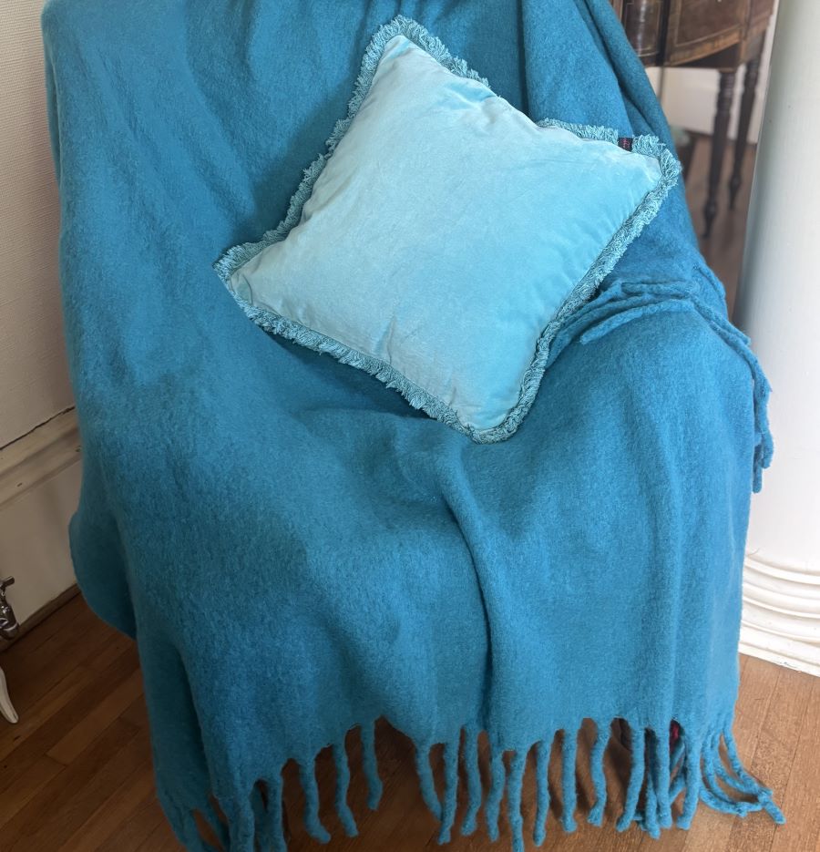 felicity duck egg blue fringe cushion