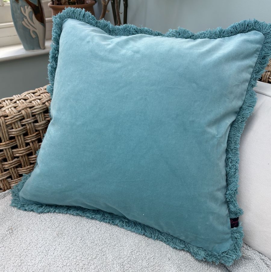 felicity duck egg blue fringe cushion