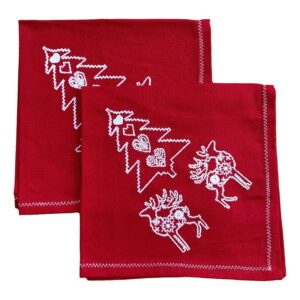 red embroidered Christmas napkin