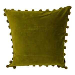 olive green velvet pompom cushion