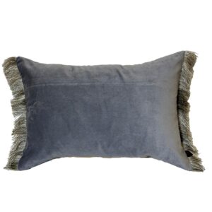 grey velvet fringe cushion