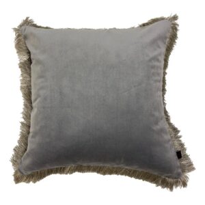 grey velvet fringe cushion