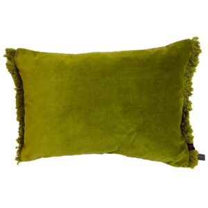 olive velvet fringe cushion