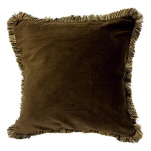 brown velvet fringe cushion