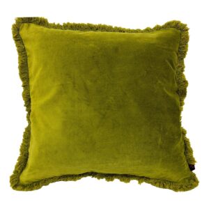 olive velvet fringe cushion