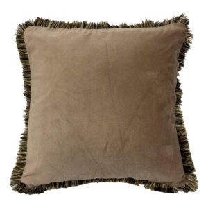 taupe velvet fringe cushion