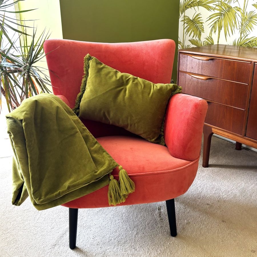 rust velvet armchair