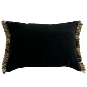 Black velvet fringe oblong cushion