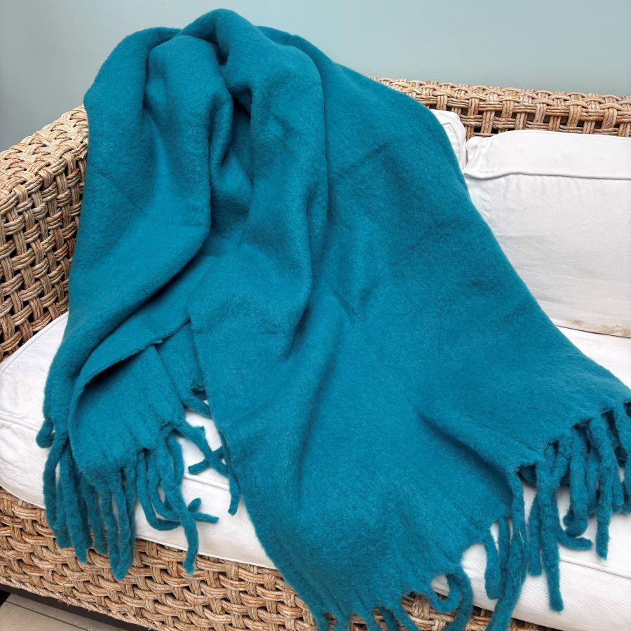 teal blue wool throw