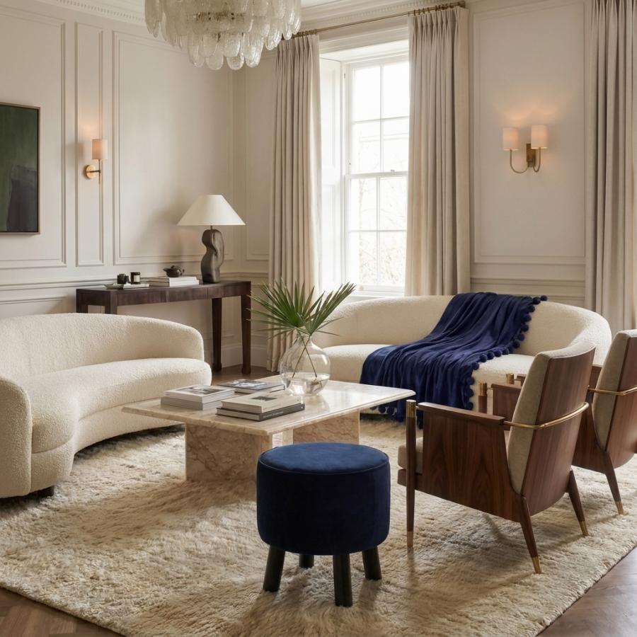Navy velvet footstool