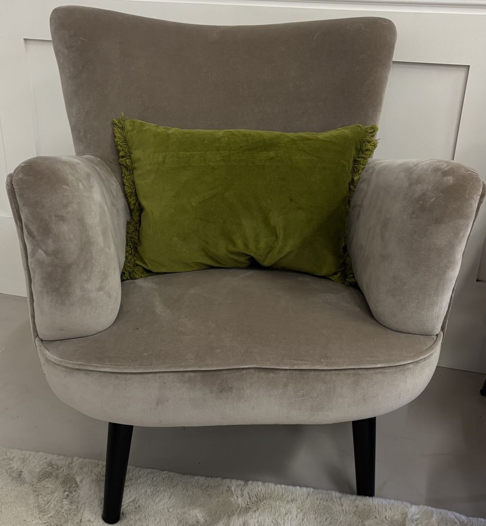 Taupe velvet armchair