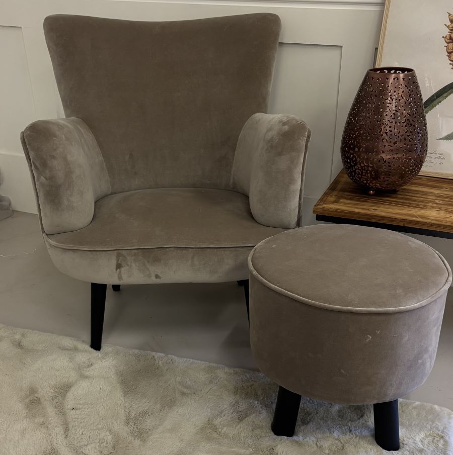 Taupe velvet armchair