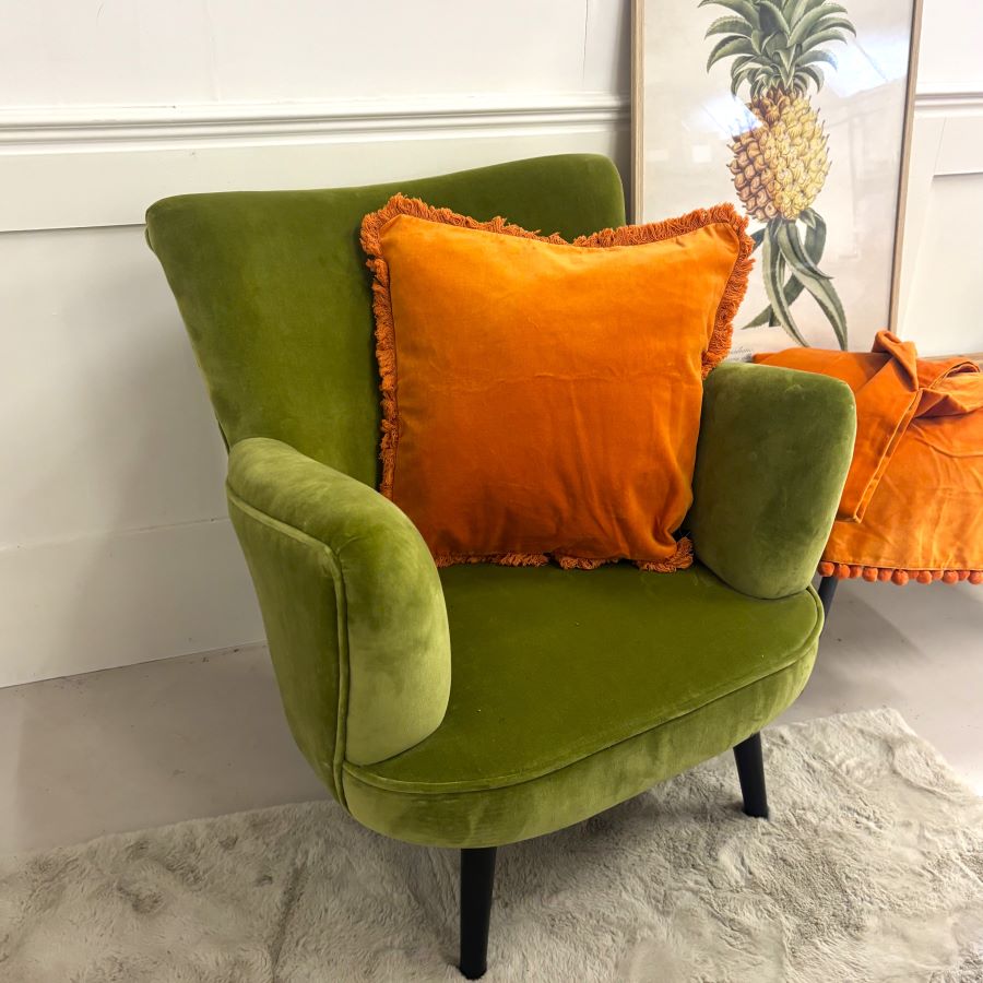 olive velvet armchair