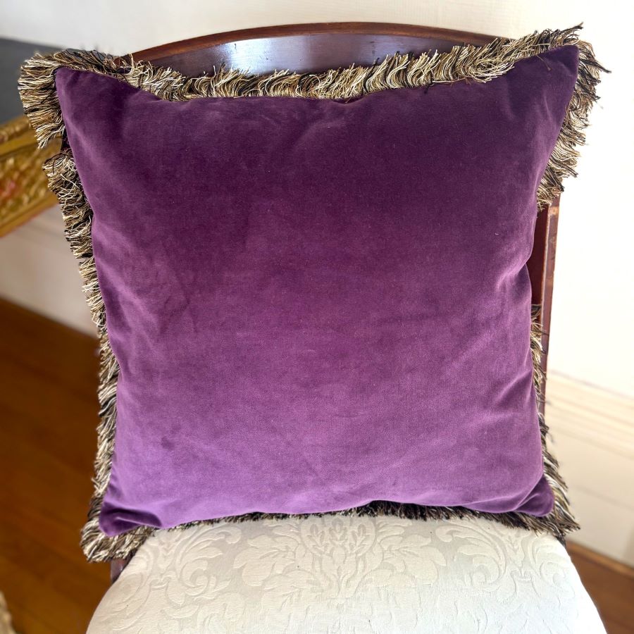 aubergine fringe velvet cushion
