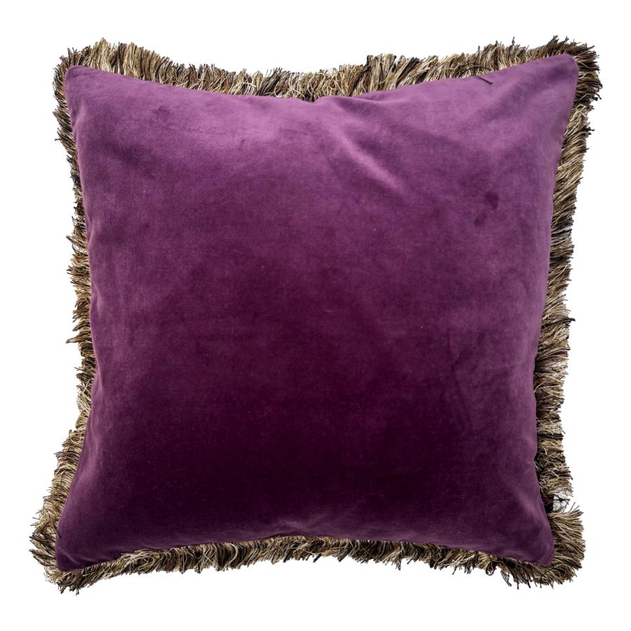aubergine fringe velvet cushion