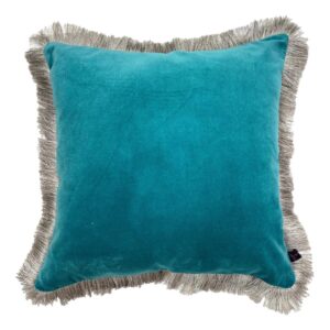 teal velvet fringe cushion